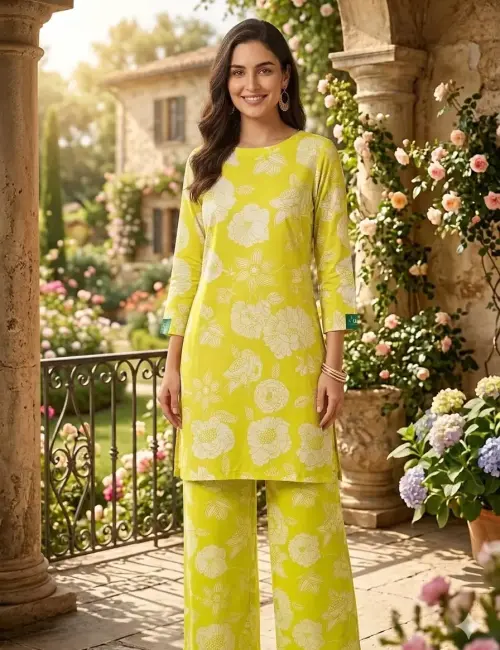 Printed - Floral Co-ord Set - Lime