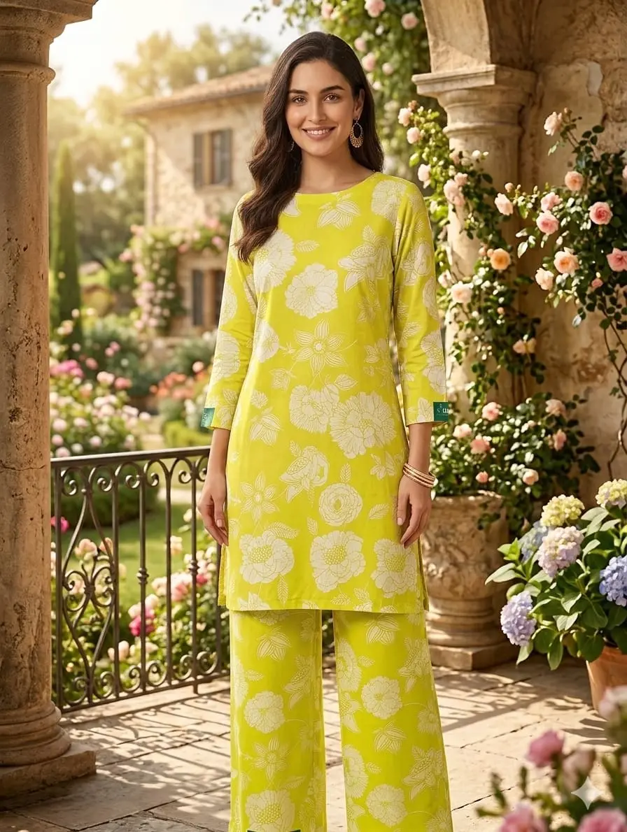 Printed - Floral Co-ord Set - Lime