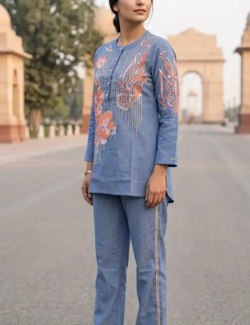 Hip Cover Co-Ord Set - Rama Blue