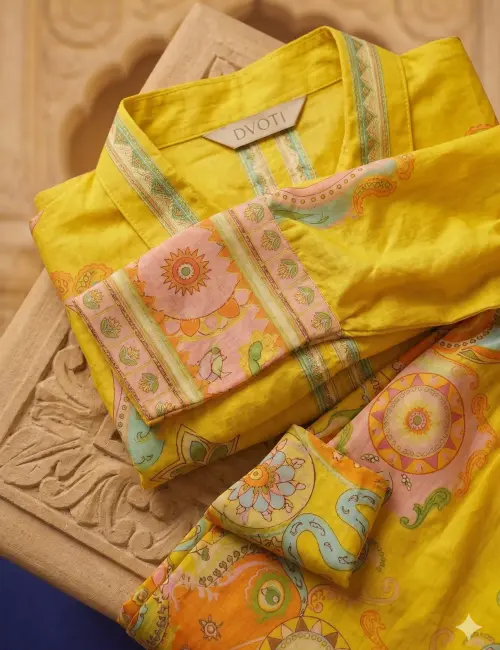 Printed Co-Ord set Collar Neck Mustard Color