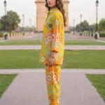 Printed Co-Ord set Collar Neck Mustard Color