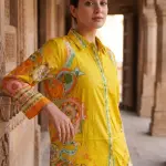 Printed Co-Ord set Collar Neck Mustard Color