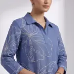 Thread work Flower motif Co-Ord Set - Blue