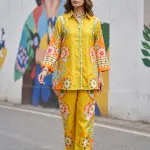 Printed Co-Ord set Collar Neck Mustard Color