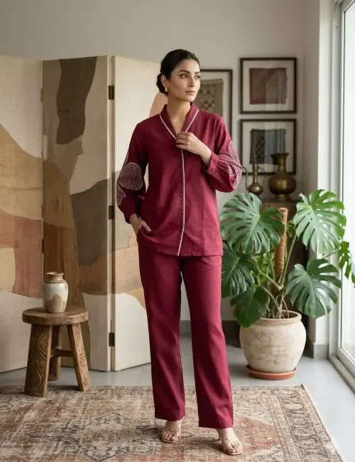 Embroidery Cotton Co-Ord Set - Mehroom