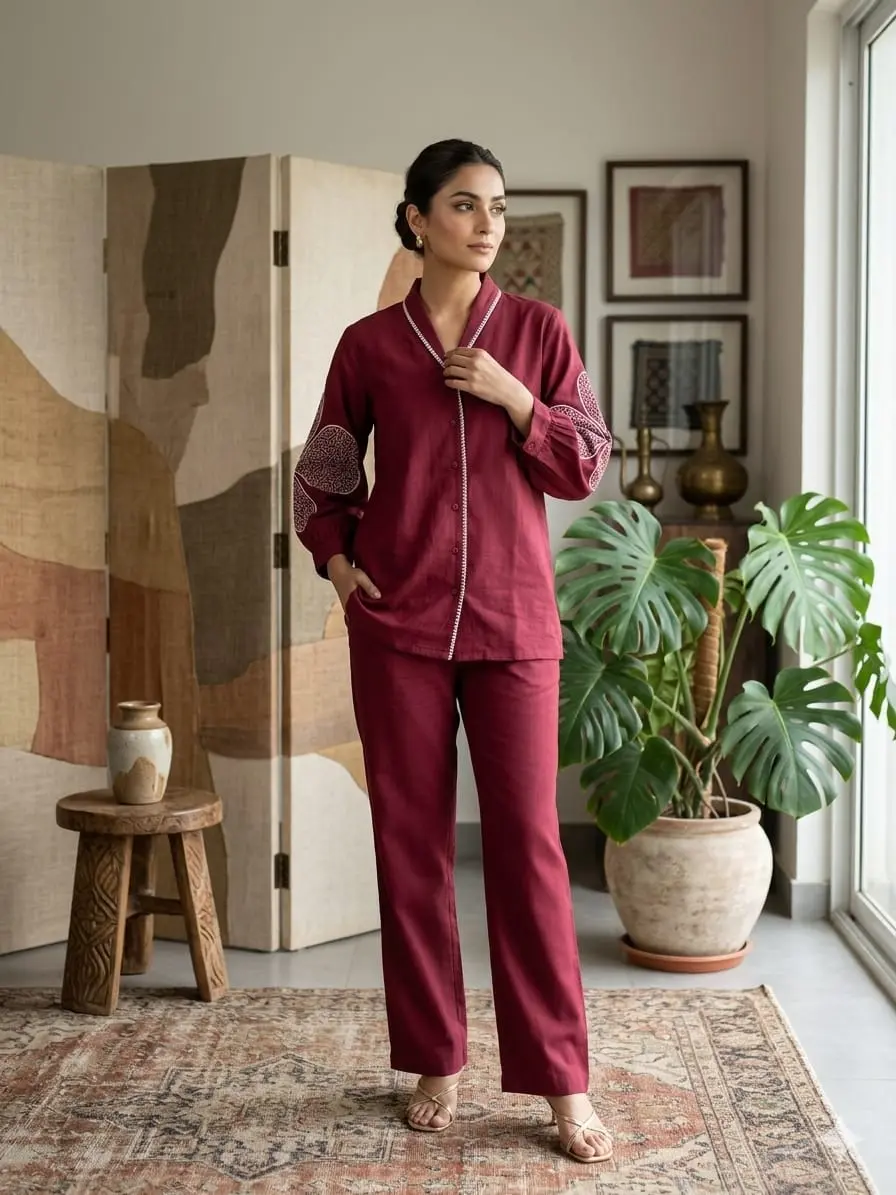 Embroidery Cotton Co-Ord Set - Mehroom