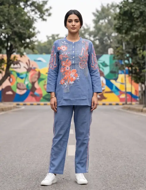 Hip Cover Co-Ord Set - Rama Blue