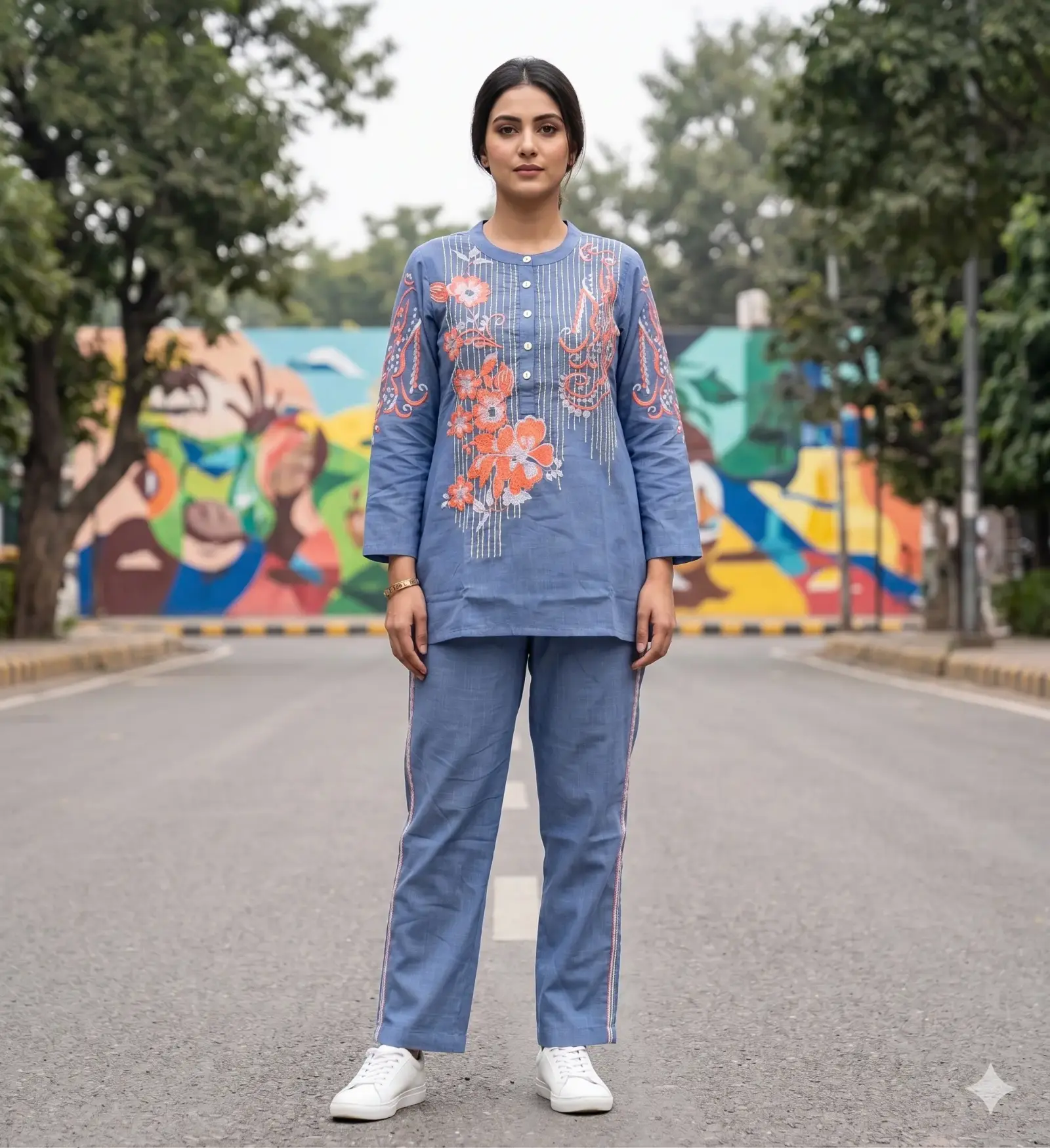 Hip Cover Co-Ord Set - Rama Blue