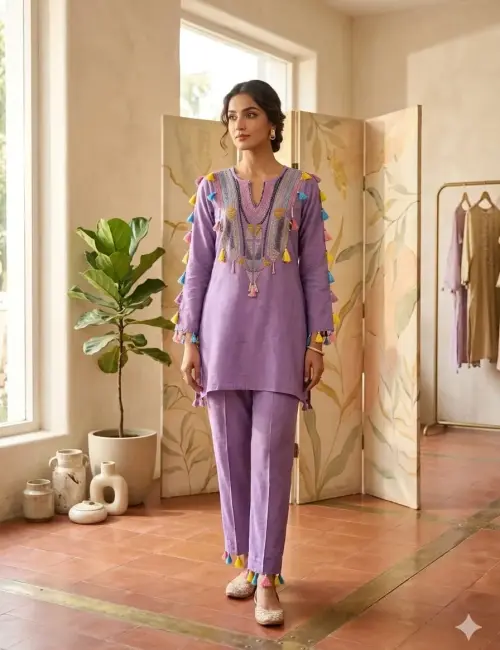 MultiPearl-KeyHole- Co-Ord Set - Purple