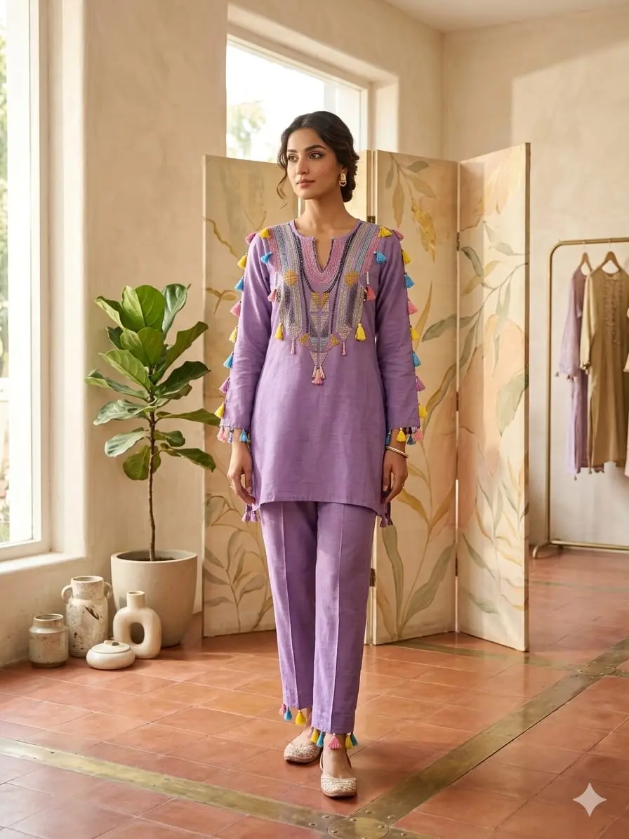 MultiPearl-KeyHole- Co-Ord Set - Purple