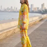 Printed Co-Ord set Collar Neck Mustard Color