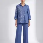 Thread work Flower motif Co-Ord Set - Blue