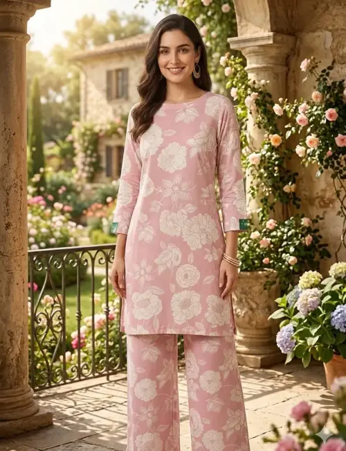 Printed - Floral Co-ord Set - Coral Pink