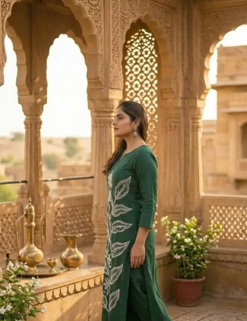 Pure Cotton Embroidered Straight Kurta Plazoo Set