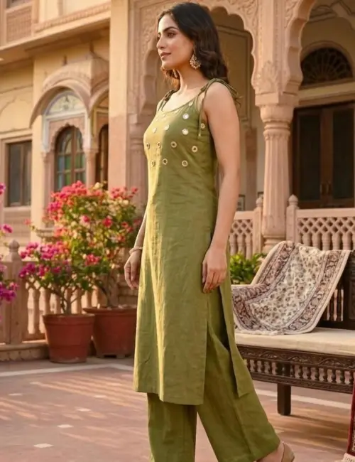 Mirror Work-PlainRound Neck-NoodleSteps kurtaset