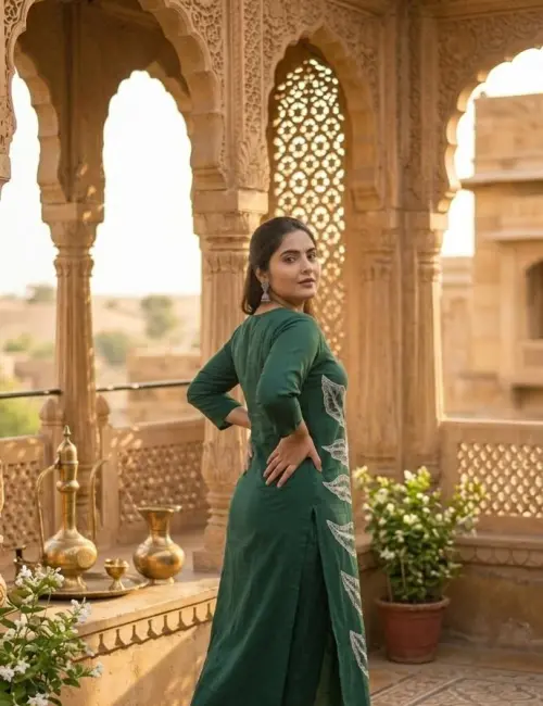 Pure Cotton Embroidered Straight Kurta Plazoo Set