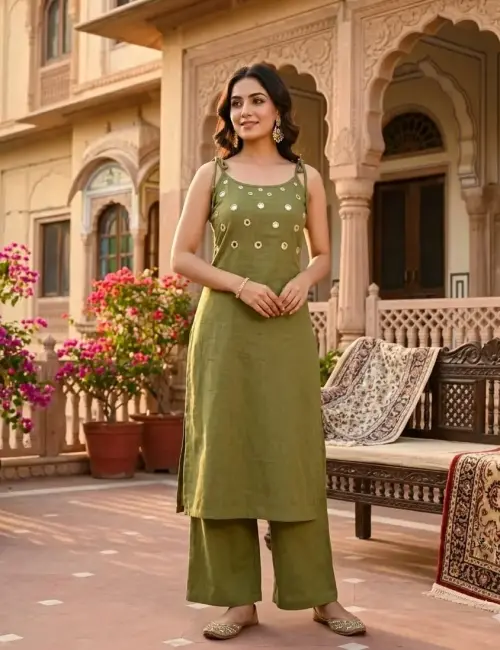 Mirror Work-PlainRound Neck-NoodleSteps kurtaset