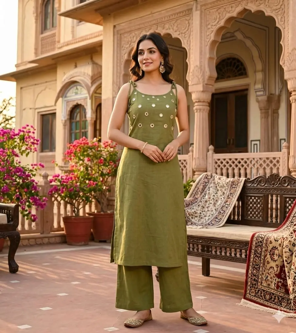 Mirror Work-PlainRound Neck-NoodleSteps kurtaset