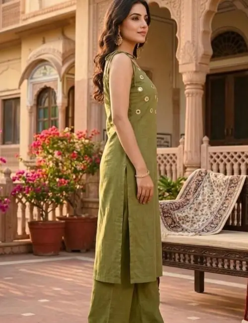 Mirror Work-PlainRound Neck-NoodleSteps kurtaset
