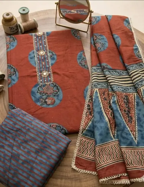 Printed Cotton With Hand Work Neck Line