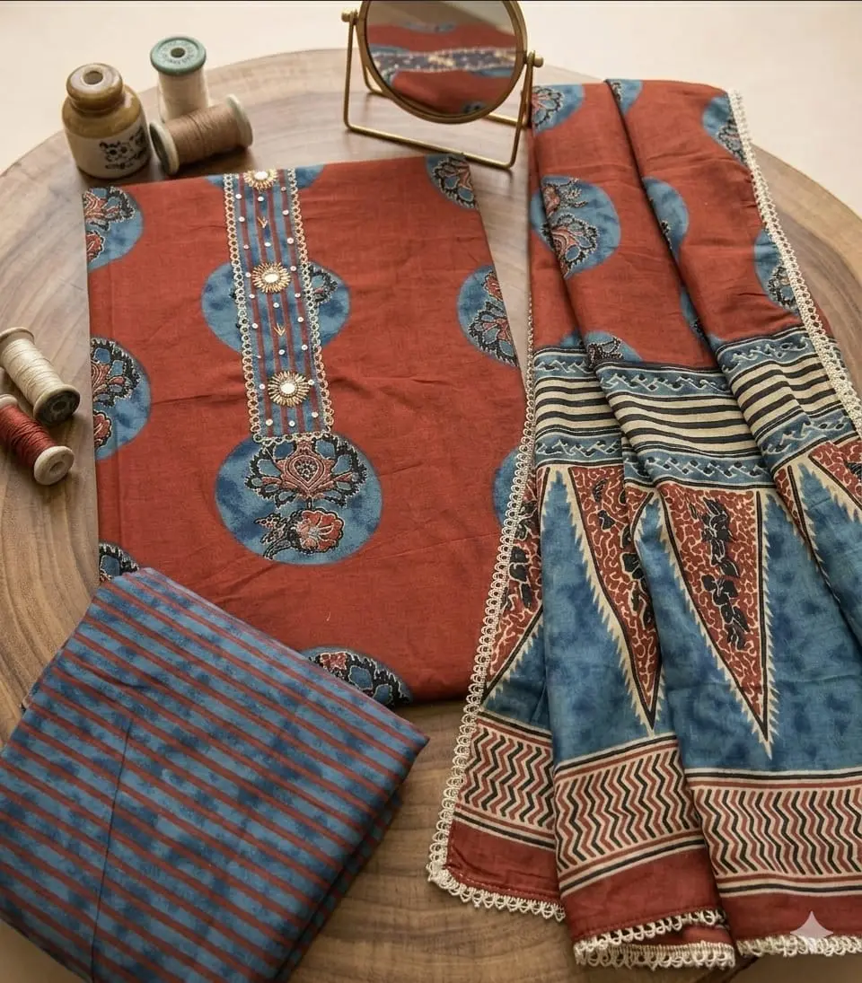 Printed Cotton With Hand Work Neck Line