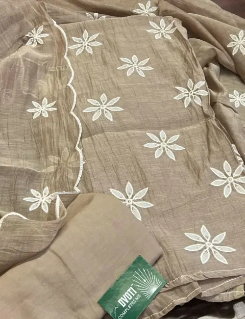 Applique Thread Work Mul Chanderi Dusty Brown