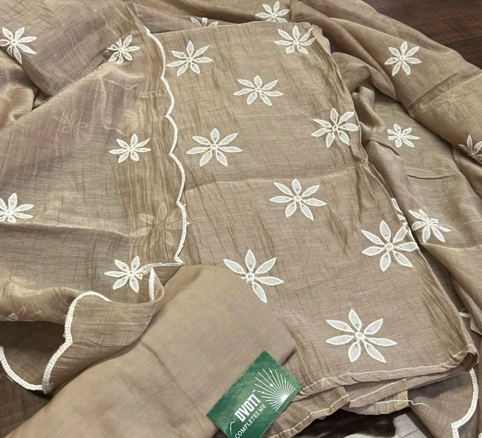 Applique Thread Work Mul Chanderi Dusty Brown
