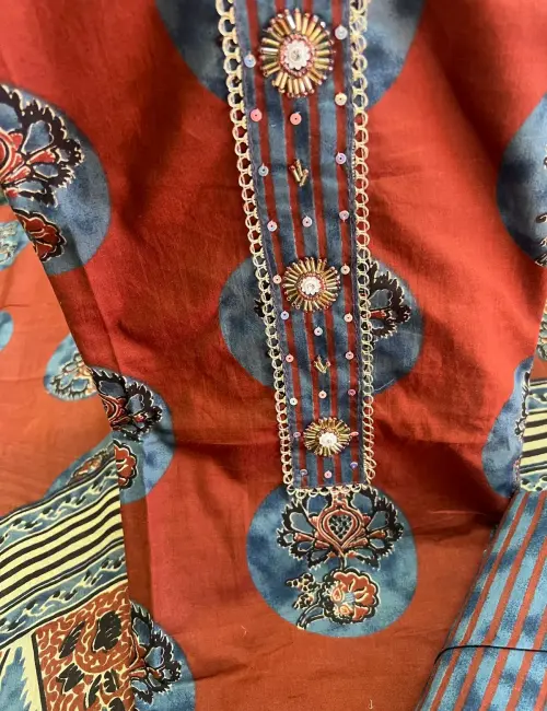 Printed Cotton With Hand Work Neck Line