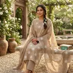 Applique Thread Work Mul Chanderi Dusty Brown
