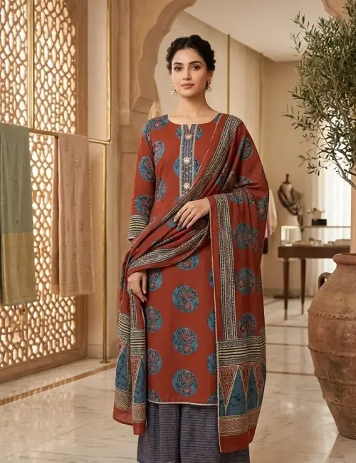 Printed Cotton With Hand Work Neck Line